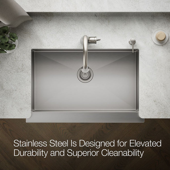KOHLER K-33157 Strive 32-1/2" undermount single-bowl farmhouse kitchen sink, stainless steel - view 4