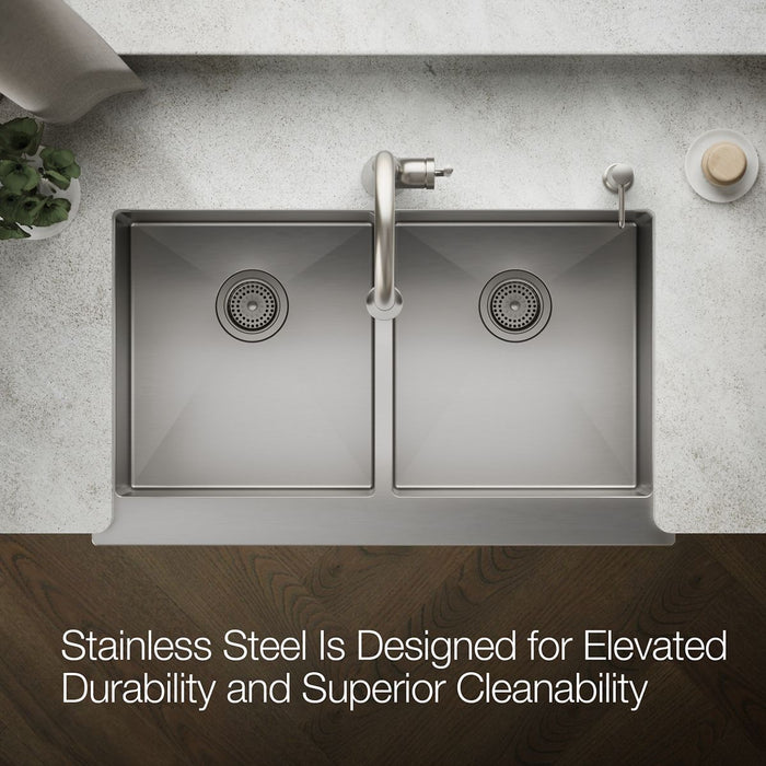 KOHLER K-33159 Strive 35-1/2" undermount double-bowl farmhouse kitchen sink with accessories, stainless steel - view 4