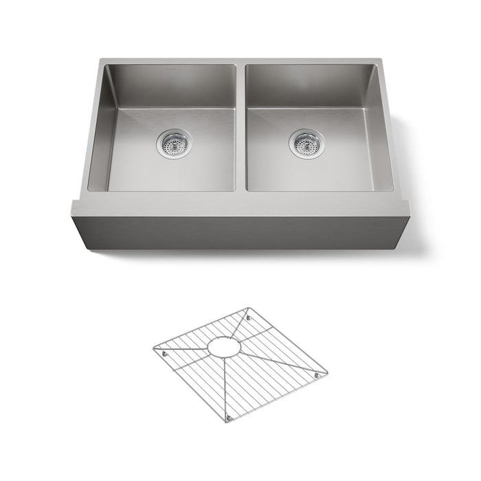 KOHLER K-33159 Strive 35-1/2" undermount double-bowl farmhouse kitchen sink with accessories, stainless steel - view 5