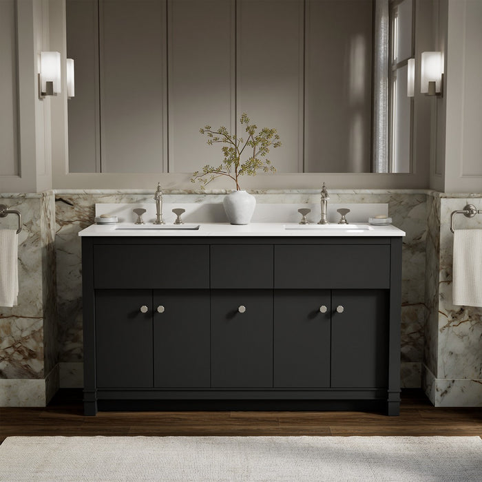 KOHLER K-33293 Alouette 60" bathroom vanity cabinet with sinks and quartz top