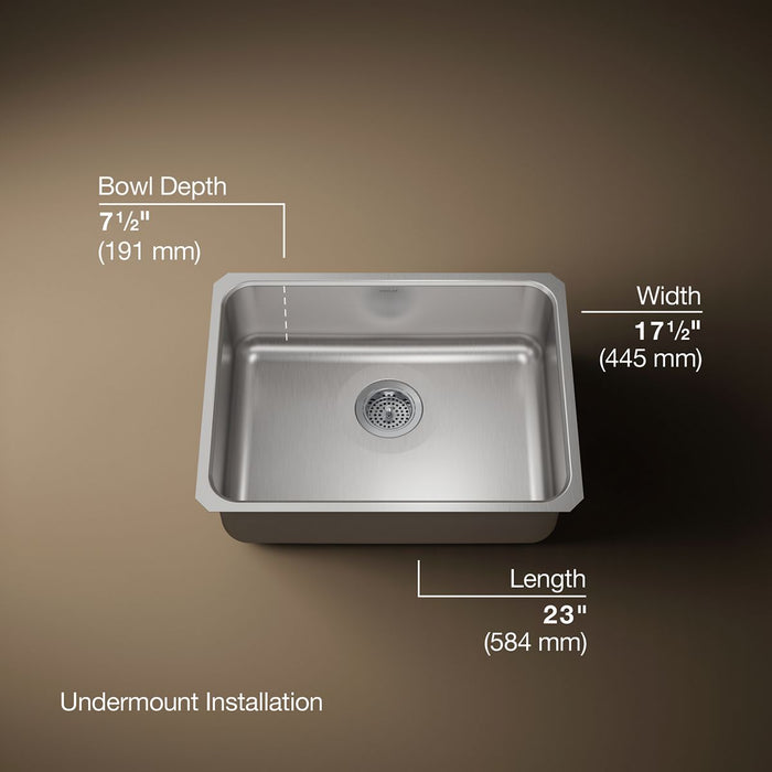 KOHLER K-3332 Undertone 23" undermount single-bowl kitchen sink, stainless steel - view 5