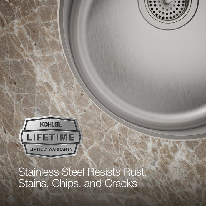KOHLER K-3341 Lyric|Undertone 18-1/2" top-/undermount single-bowl bar sink, stainless steel - view 2