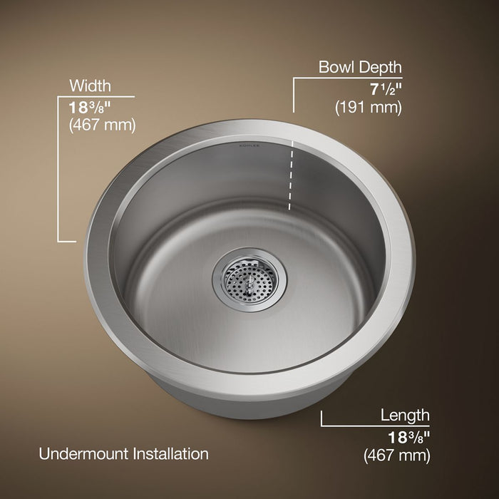 KOHLER K-3341 Lyric|Undertone 18-1/2" top-/undermount single-bowl bar sink, stainless steel - view 5