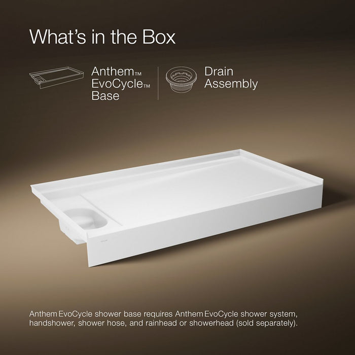 KOHLER K-33473-0 K-33473 Anthem EvoCycle 60" x 32" Alcove Shower Base, Left Drain, white - view 2