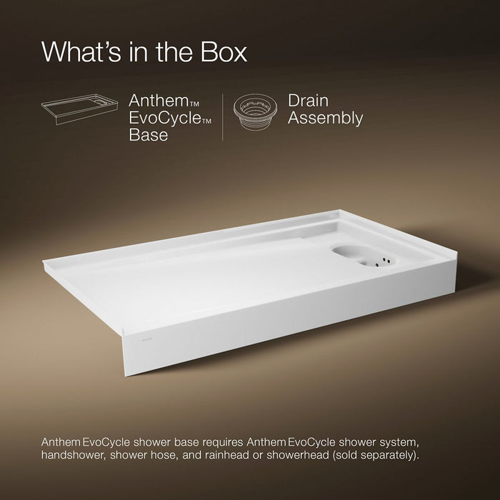 KOHLER K-33474-0 K-33474 Anthem EvoCycle 60" x 32" Alcove Shower Base, Right Drain, white - view 2