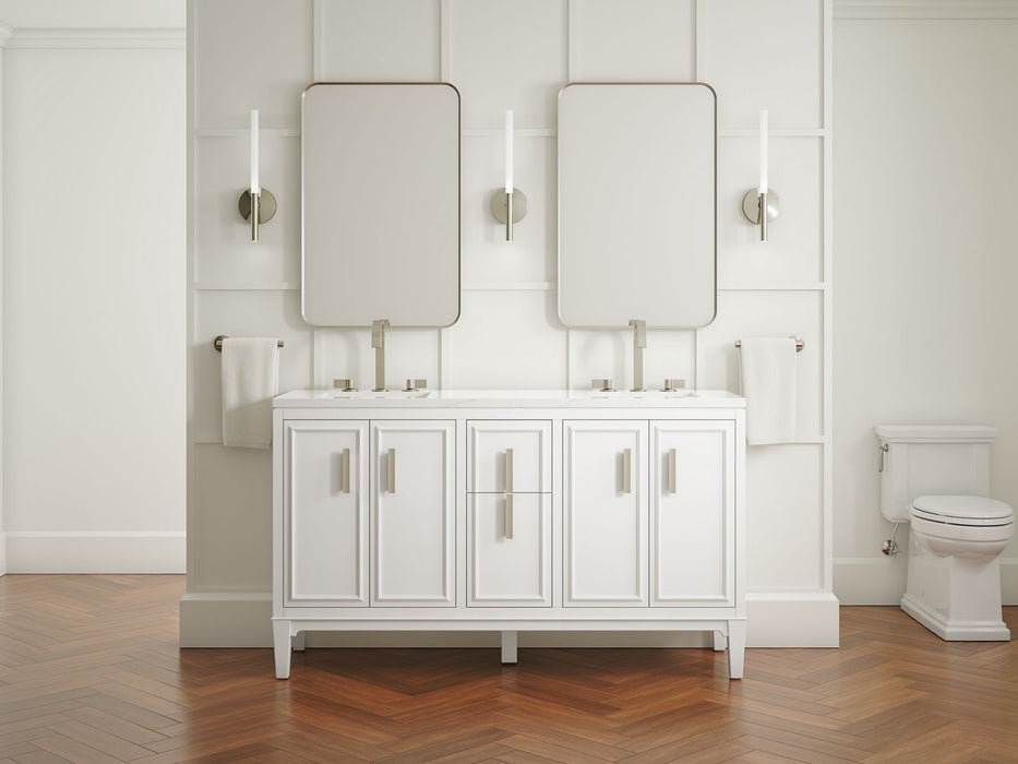 KOHLER K-33547-ASB Southerk 60" bathroom vanity cabinet with sinks and quartz top, white - view 2