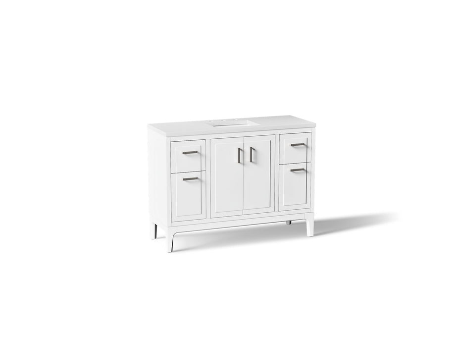 KOHLER K-33554-ASB Seer 48" bathroom vanity cabinet with sink and quartz top, white
