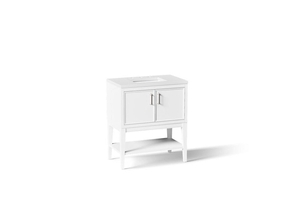 KOHLER K-33578-ASB Winnow 30" bathroom vanity cabinet with sink and quartz top, white