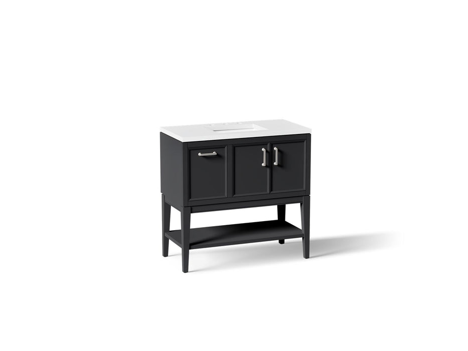 KOHLER K-33579-ASB Winnow 36" bathroom vanity cabinet with sink and quartz top, slate grey