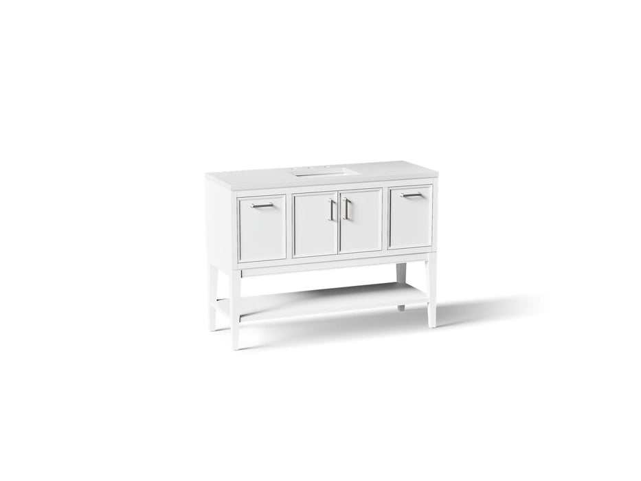 KOHLER K-33580-ASB Winnow 48" bathroom vanity cabinet with sink and quartz top, white