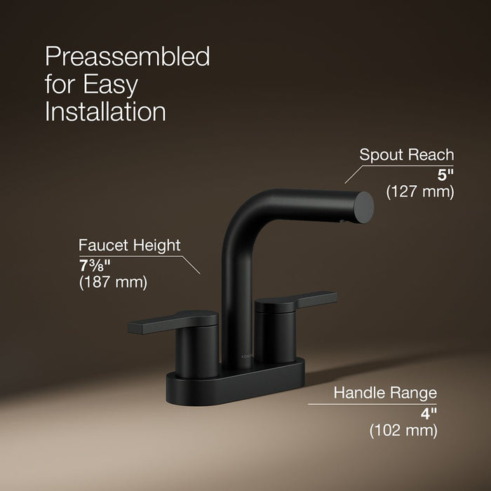 KOHLER K-33591-4K Elate Centerset bathroom sink faucet, 1.0 gpm, matte black - view 4