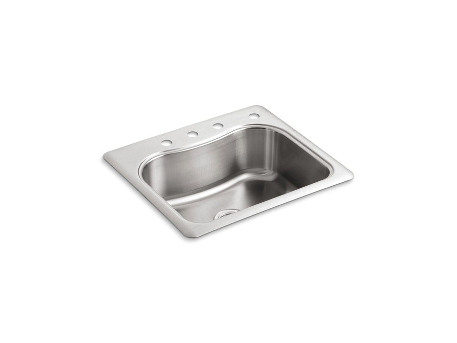 KOHLER K-3362-4 Staccato 25" x 22" x 8-5/16" top-mount single-bowl kitchen sink with 4 faucet holes