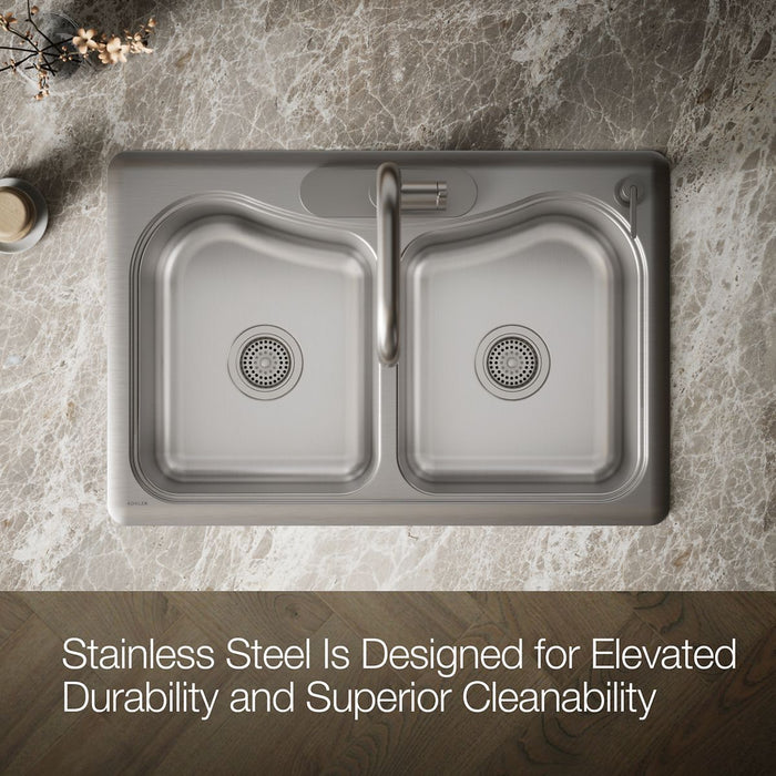 KOHLER K-3369-4 Staccato 33" top-mount double-bowl kitchen sink