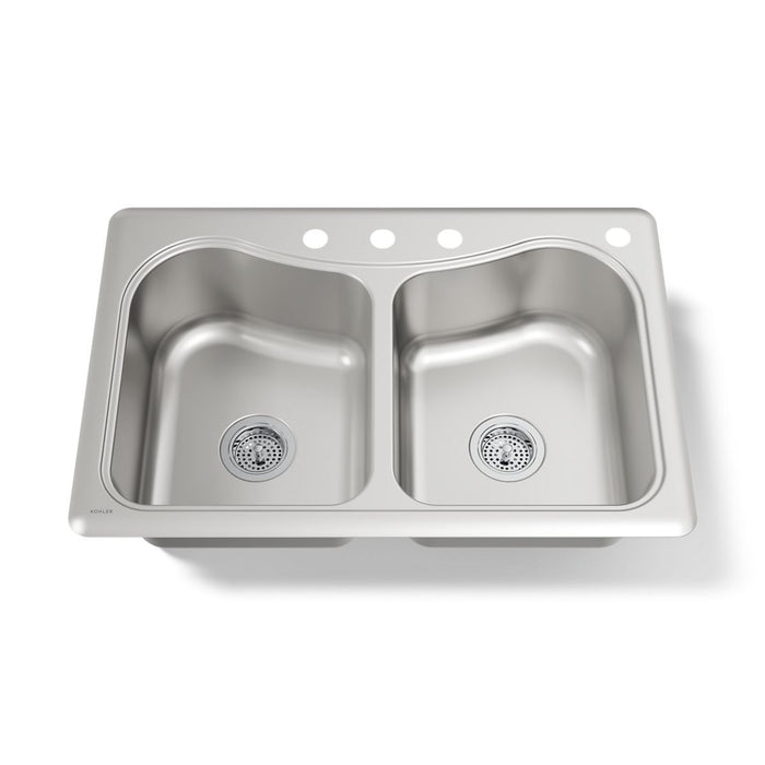 KOHLER K-3369-4 Staccato 33" top-mount double-bowl kitchen sink