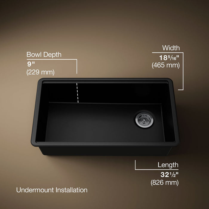KOHLER K-33710-PC Billings 32-1/2" undermount single-bowl workstation kitchen sink