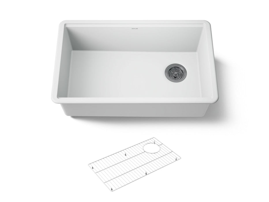 KOHLER K-33712 Billings 29" undermount single-bowl kitchen sink, matte white