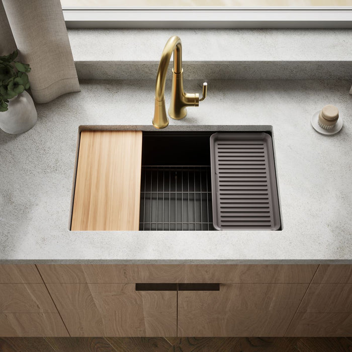 KOHLER K-33712-PC Billings 29" undermount single-bowl workstation kitchen sink, matte black - view 4