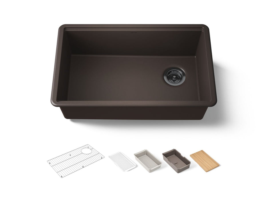 KOHLER K-33712-PC Billings 29" undermount single-bowl workstation kitchen sink, matte brown