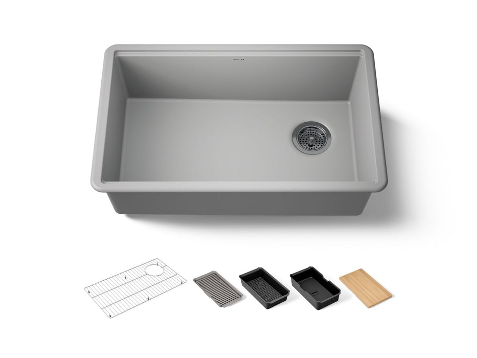 KOHLER K-33712-PC Billings 29" undermount single-bowl workstation kitchen sink, matte grey