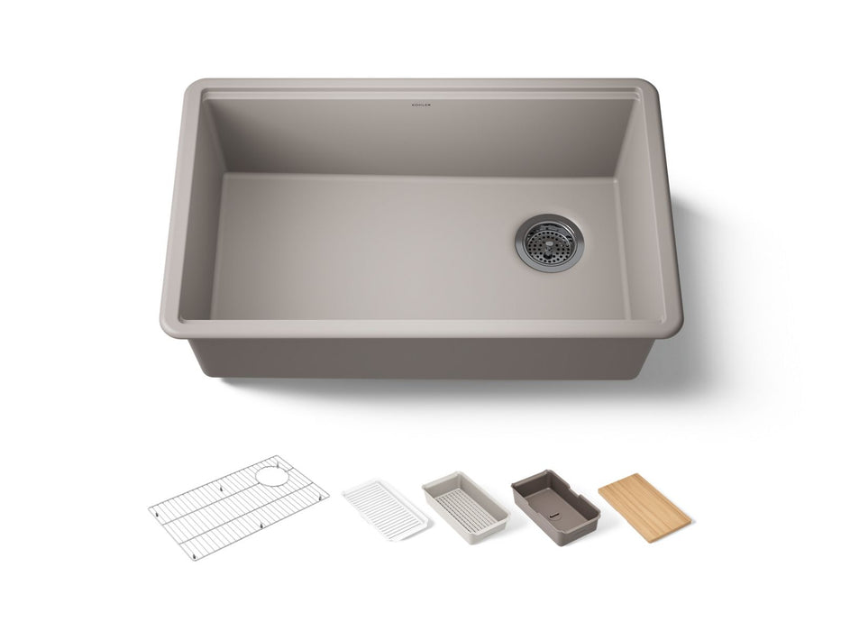 KOHLER K-33712-PC Billings 29" undermount single-bowl workstation kitchen sink, matte taupe