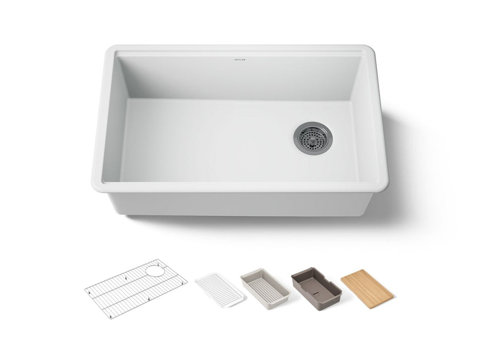 KOHLER K-33712-PC Billings 29" undermount single-bowl workstation kitchen sink, matte white