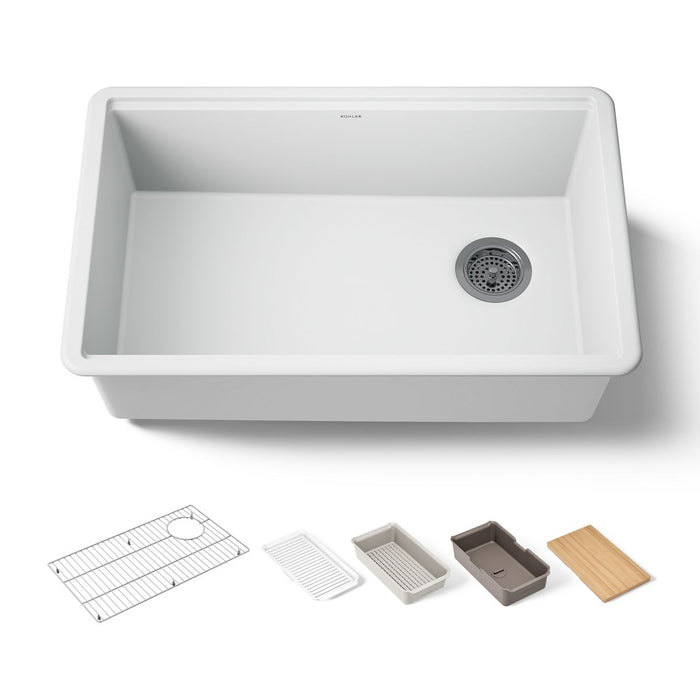 KOHLER K-33712-PC Billings 29" undermount single-bowl workstation kitchen sink, matte white - view 4
