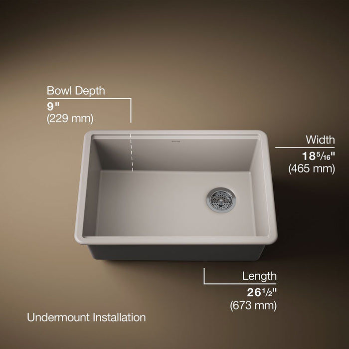 KOHLER K-33713 Billings 27" undermount single-bowl kitchen sink, matte taupe - view 5