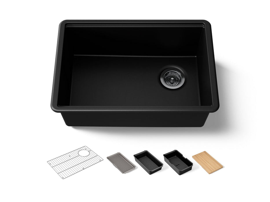 KOHLER K-33713-PC Billings 27" undermount single-bowl workstation kitchen sink, matte black