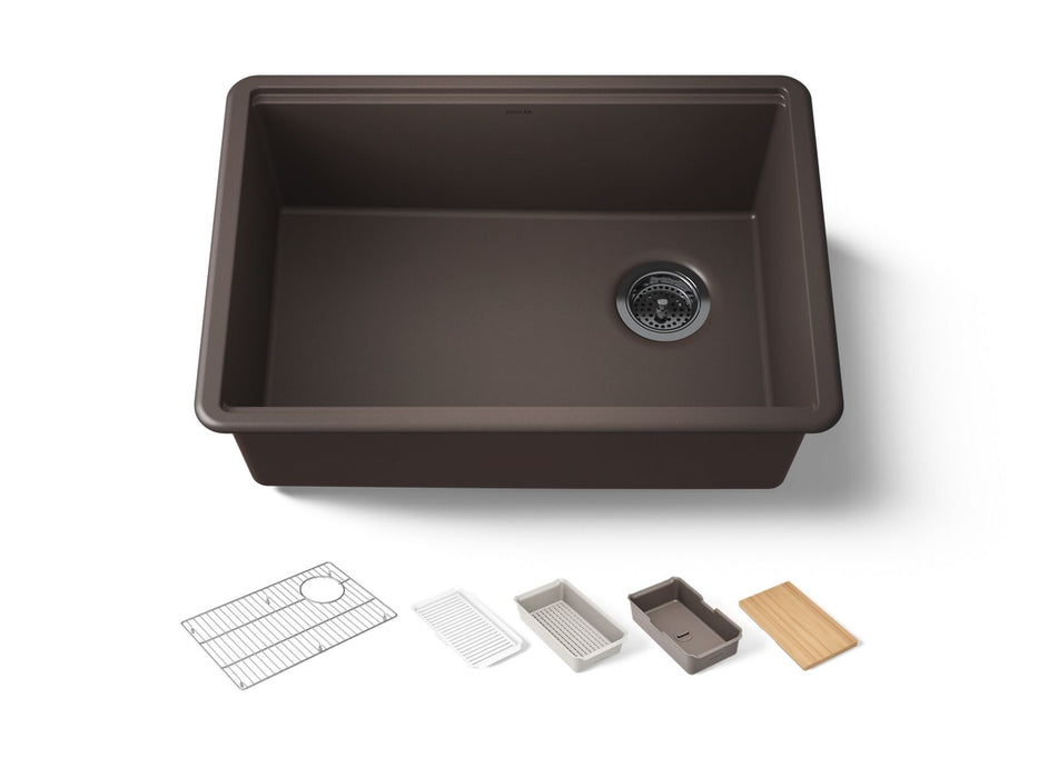 KOHLER K-33713-PC Billings 27" undermount single-bowl workstation kitchen sink, matte brown