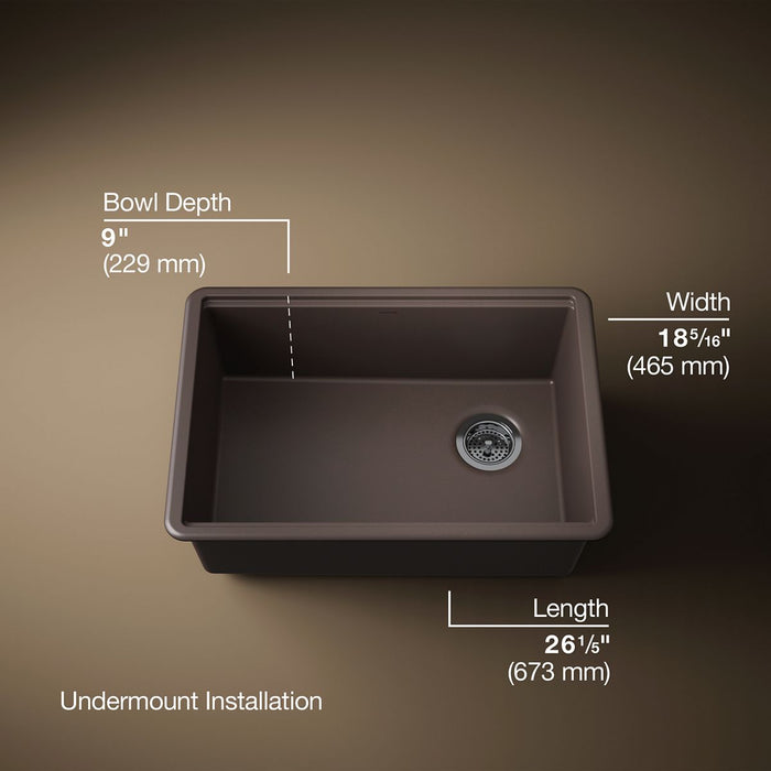 KOHLER K-33713-PC Billings 27" undermount single-bowl workstation kitchen sink, matte brown - view 4