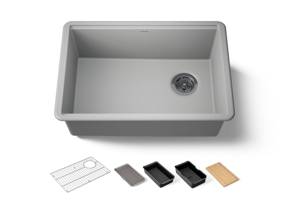 KOHLER K-33713-PC Billings 27" undermount single-bowl workstation kitchen sink, matte grey