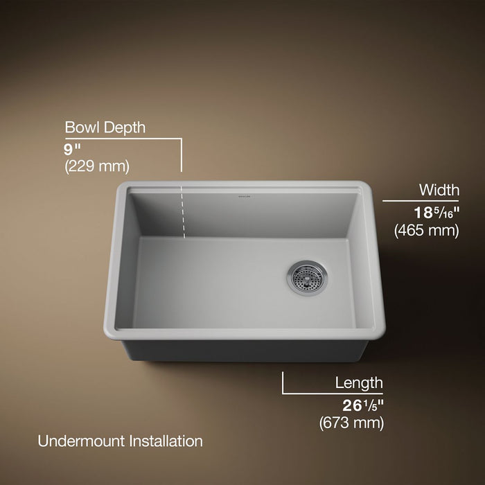 KOHLER K-33713-PC Billings 27" undermount single-bowl workstation kitchen sink, matte grey - view 3