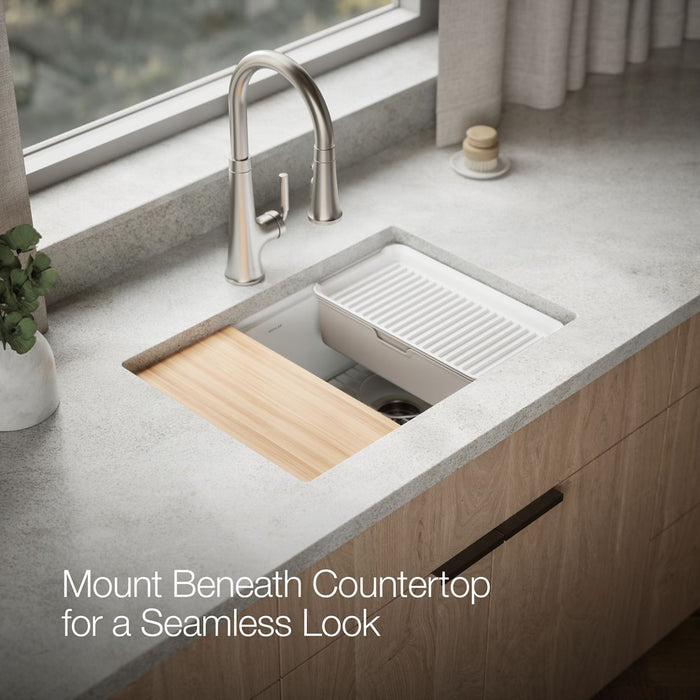 KOHLER K-33713-PC Billings 27" undermount single-bowl workstation kitchen sink, matte white - view 3