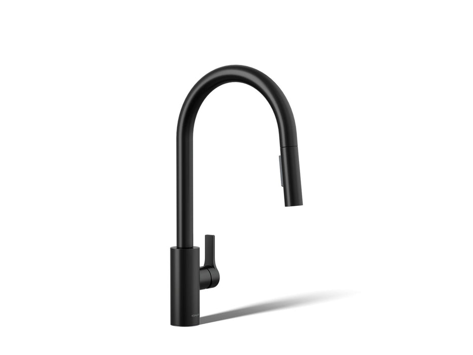 KOHLER K-34906 Elate Pull-down Kitchen Sink Faucet with Two-function Sprayhead, Matte Black - 3/4 view of product