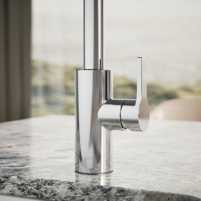 KOHLER K-34908 Elate Single-handle Bar Sink Faucet, Polished Chrome - close-up view of product detail function