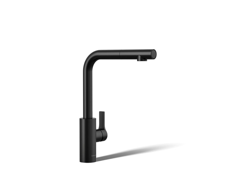 KOHLER K-34909 Elate Pull-out Kitchen Sink Faucet with Two-function Sprayhead, Matte Black - 3/4 view of product