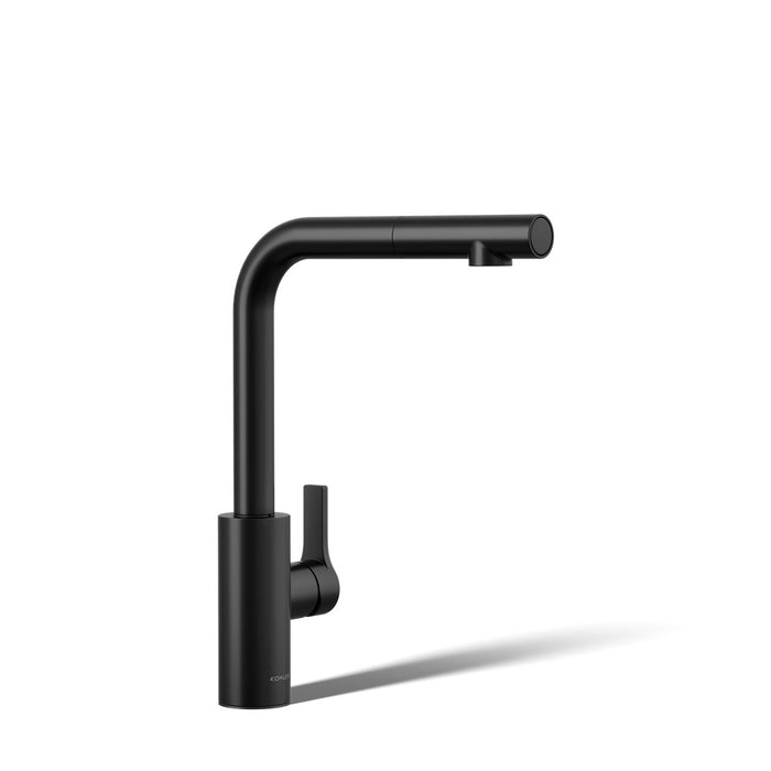 KOHLER K-34909 Elate Pull-out Kitchen Sink Faucet with Two-function Sprayhead, Matte Black - 3/4 view of product