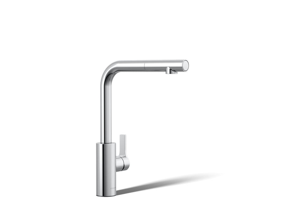KOHLER K-34909 Elate Pull-out Kitchen Sink Faucet with Two-function Sprayhead, Polished Chrome - 3/4 view of product