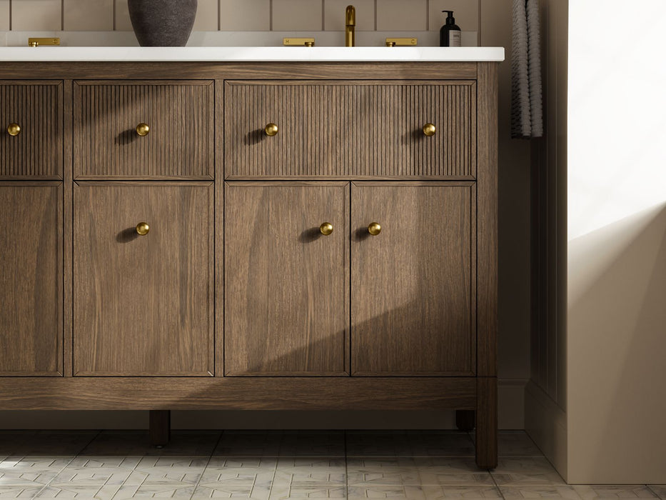 KOHLER K-35022 Malin by Studio McGee 60" bathroom vanity cabinet with sinks and quartz top