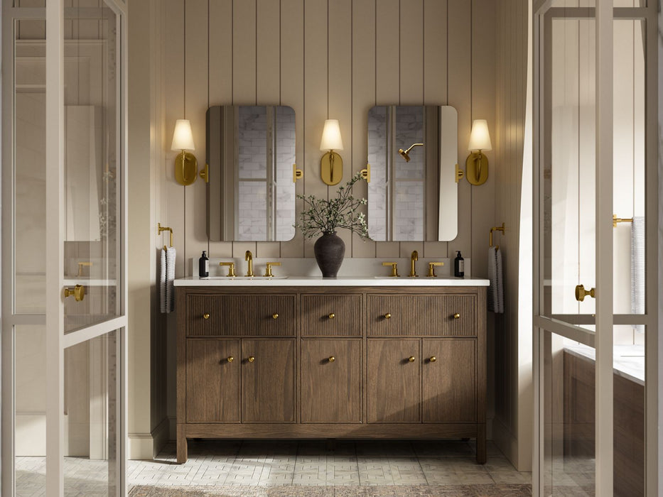 KOHLER K-35022 Malin by Studio McGee 60" bathroom vanity cabinet with sinks and quartz top