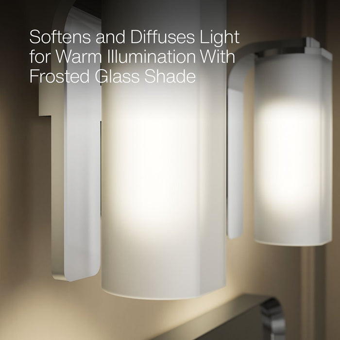 KOHLER K-35114-SC02 Parallel Two-light Sconce, Polished Chrome - Shows close up detail of product in use in room