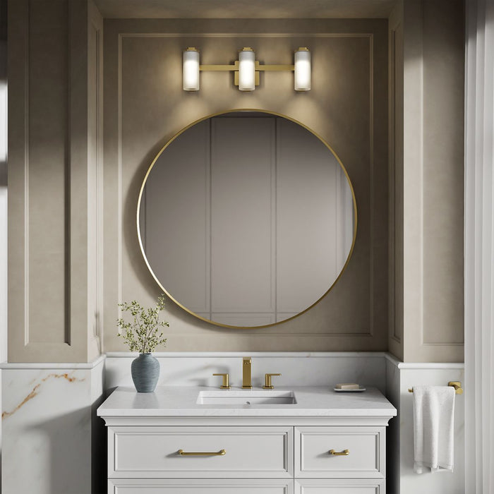 KOHLER K-35115-SC03 Parallel Three-light Sconce, Brushed Moderne Brass - Products in use in close room view