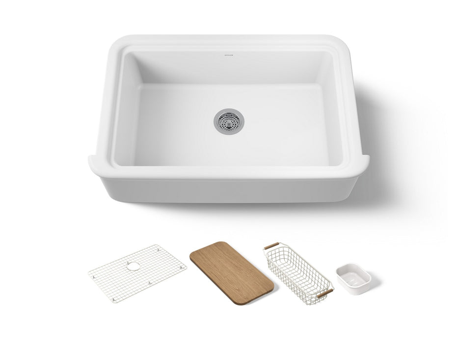KOHLER K-36250-PC Audrine 35-1/2" undermount single-bowl farmhouse workstation kitchen sink, white