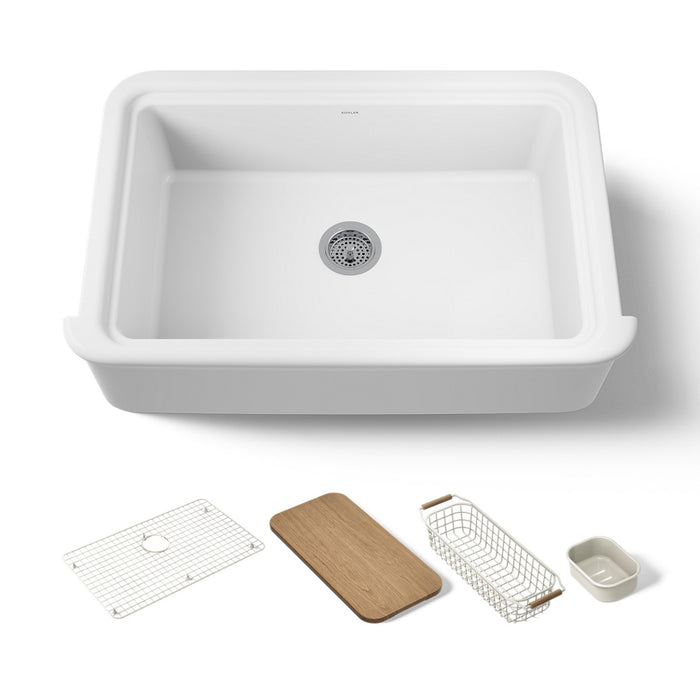 KOHLER K-36250-PC Audrine 35-1/2" undermount single-bowl farmhouse workstation kitchen sink, white - view 3