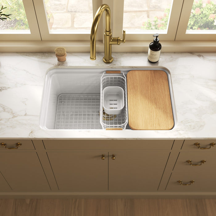KOHLER K-36255-PC Audrine 30" undermount single-bowl workstation kitchen sink, white - view 2