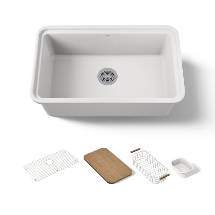 KOHLER K-36255-PC Audrine 30" undermount single-bowl workstation kitchen sink, white - view 3