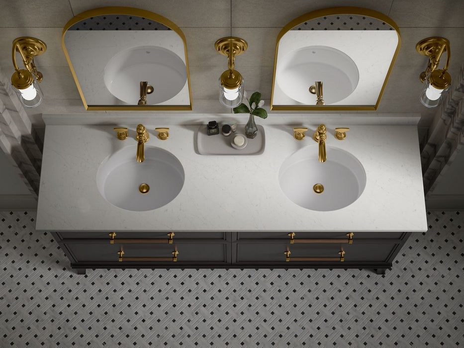 KOHLER K-36574 Silestone 73" quartz vanity top with two oval cutouts, eternal statuario - view 4