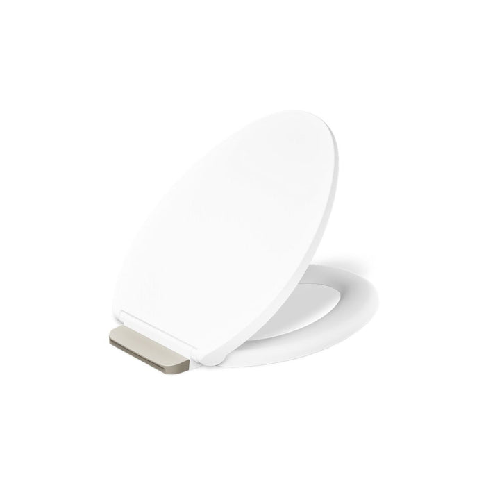 KOHLER K-36593-BN Covert ReadyLatch® Quiet-Close™ Elongated Toilet Seat, White - 3/4 view of product