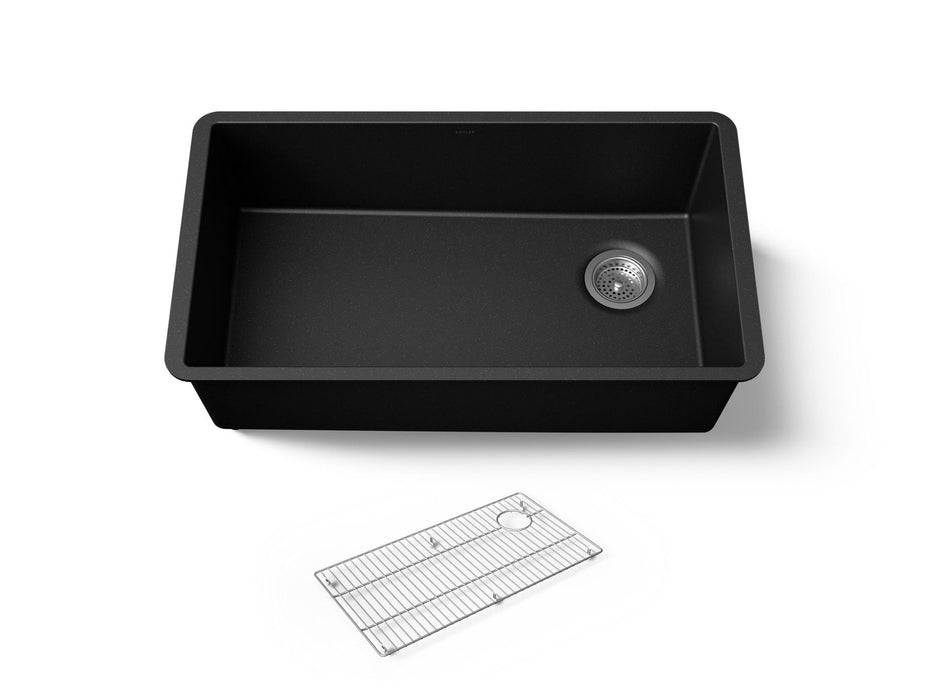 KOHLER K-36747 Billings 32-1/2" Undermount Single-bowl Kitchen Sink, Matte Black - 3/4 view of product