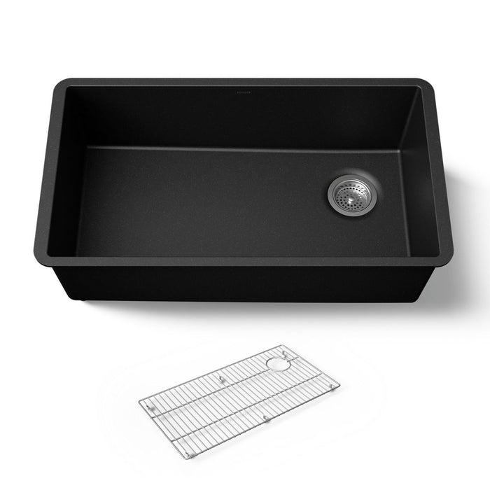 KOHLER K-36747 Billings 32-1/2" Undermount Single-bowl Kitchen Sink, Matte Black - 3/4 view of product
